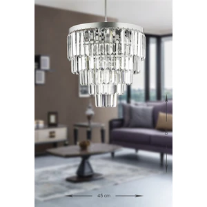 Linsa 45 Cm'lik Kristal Cam Taşlı Lüks Avize - (Gümüş Yaldız)