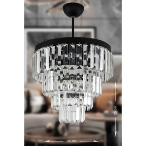 Linsa 35 Cm'lik Kristal Cam Taşlı Lüks Avize - (Mat Siyah)