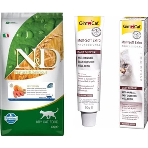 Nd Düşük Tahıllı Somonlu Kısırlaştırılmış Kedi Maması 10 kg + Gimcat Malt Soft Extra 20 gr