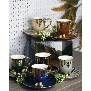 12 Parça 6 Kişilik Yaldız Çiçek Desenli Kahve Fincan Takımı