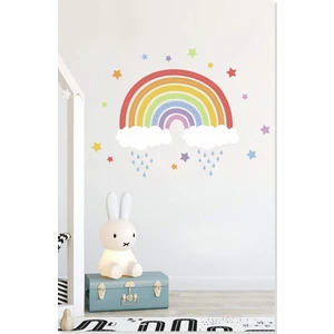 Sticker Sepetim Gökkuşağı Renkli Yıldızlar Bulutlar ve Yağmur Çocuk Odası Duvar Sticker