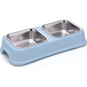 Kedi Köpek Için Ikili Kare Melamin Çelik Mama Kabı 24 cm