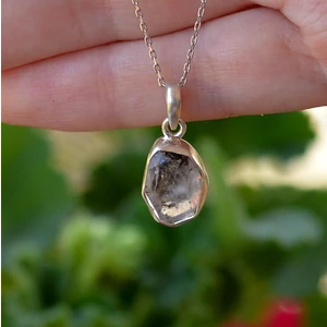 Taş Sandığı Herkimer Kuvars Taşı Gümüş Kolye