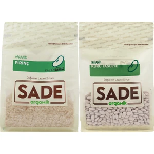 Sade Organik Organik Pirinç 500 gr + Organik Kuru Fasulye 500 gr