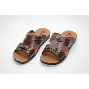 Hem Terlik Hem Sandalet 45-46-47 Büyük Numara Kahverengi Günlük Terlik Sandalet