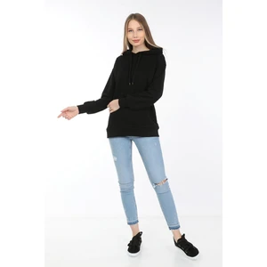 Kadın Siyah Kapüşonlu Uzun Sweatshirt