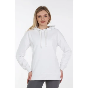 Kadın Beyaz Kapüşonlu Uzun Sweatshirt