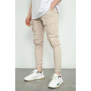 Regular Gabardin Ön Cepli Bel-Paça Lastikli Krem Pantolon