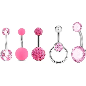 5 Adet Pembe Cerrahi Çelik Göbek Piercing EN45PM