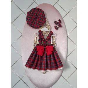 Eylülce Butik Kırmızı Ekoseli Salopet Takım