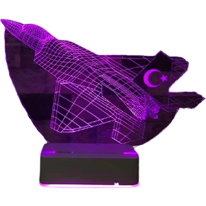 Modiwa Design Özel Tasarım F16 Savaş Uçağı Türk Bayraklı 3D 16 Renk Dekoratif LED Lamba