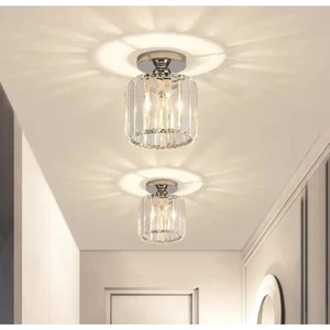 Modern Luxury Plafonyer Tavan Kristal Taşlı Avize Krom Hol Antre Avize
