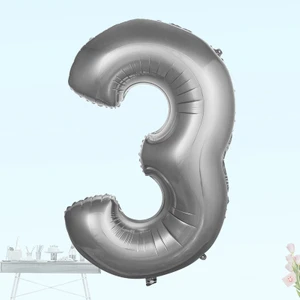 Süsle Bebek ve Parti 3 Yaş Rakam Folyo Balon, 100 cm - Gümüş