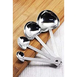 Metal 4'lü Ölçü Kaşığı Kalpli