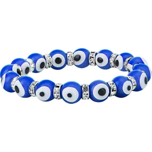 Coşar Silver Stretch 10 mm Lacivert Renk Nazar Boncuklu Kristal Taşlı Rondel  Bileklik