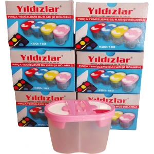 Pembe Fırça Temizleme Su Kabı Iki Bölmeli Sulu Boya Su Kabı 1 Adet