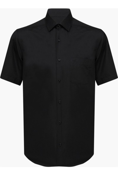 Nacar Çarşı   erkek Kısa Kol Siyah Klasik Gömlek
