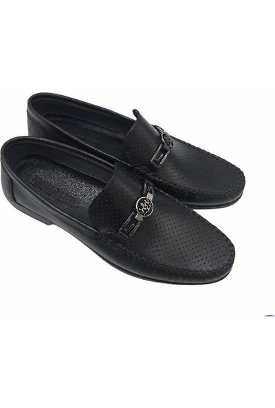 Franco Men R54 Deri Siyah Rok Erkek Şık Günlük Ayakkabı