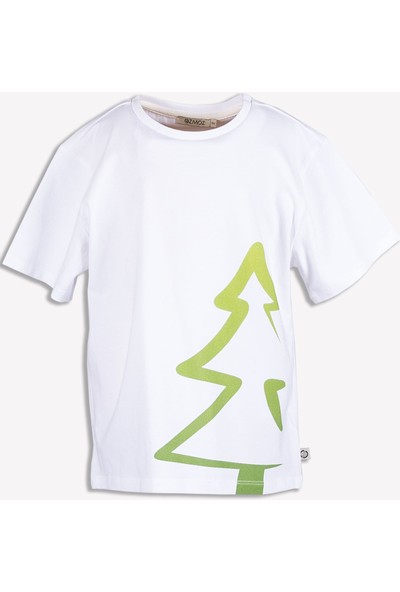 Ozmoz Erkek Çocuk Beyaz Organik Ağaç Baskılı T-Shirt