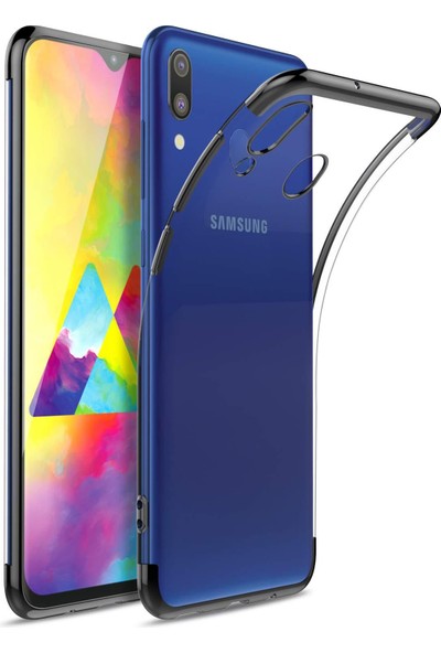 Moraksesuar Samsung Galaxy A20 Kılıf Lazer Boyalı Renkli Esnek Silikon Şeffaf Siyah