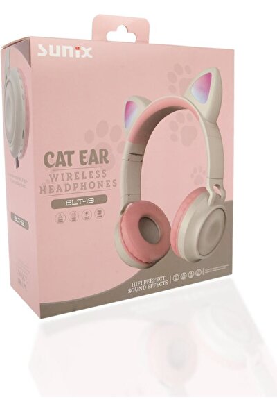 Sunix BLT19 Kedi Kulaklı Işıklı Kafa Üstü Bluetooth Kulaklık Krem