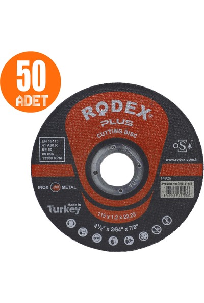 Rodex Spiral Taşlama Inox Metal Kesici Taş Diski 115 x 1.2 mm 50 Adet