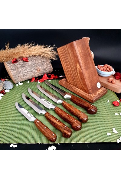 SürLaz Sürmene Bıçak Seti 6'lı Standlı El Yapımı Bıçak Seti Et Ekmek Sebze Bıçakları