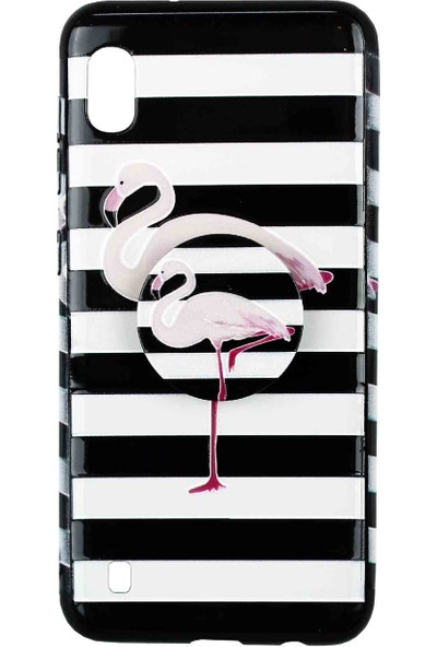 Herşey10 HERSEY10 Samsung A10 Siyah Beyaz Flamingo Tutma Yüzüklü