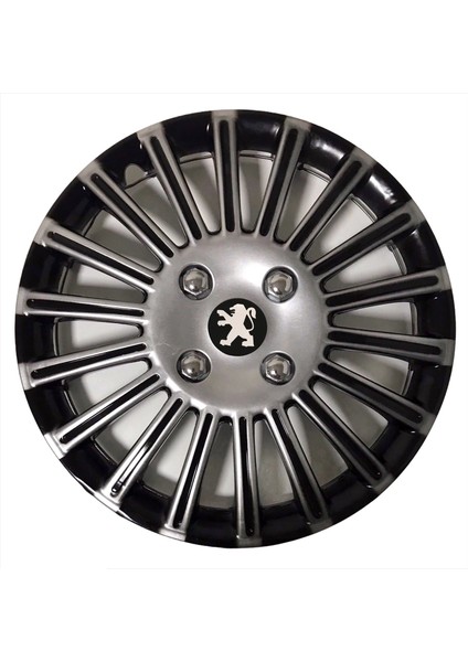 Peugeot 207 15'' Inç Gri - Siyah 4'lü Set Jant Kapağı Çelik Jant Görünümlü