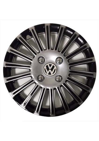 Volkswagen Santana 15'' Inç Gri - Siyah 4'lü Set Jant Kapağı Çelik Jant Görünümlü