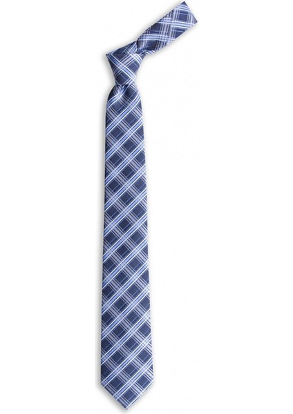 Koyu Mavi Ekose Desenli 7 cm Genişliğinde Ipek Kravat fiyatları