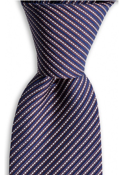 Lacivert Kahverengi Çizgili 7 cm Genişliğinde Ipek Kravat