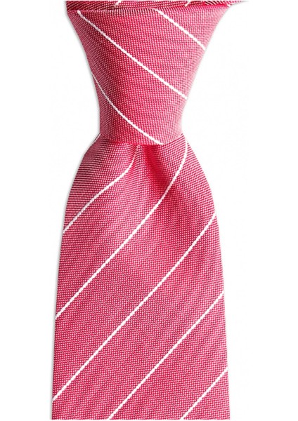 Somon Rengi Çizgili 8 cm Genişliğinde Ipek Kravat