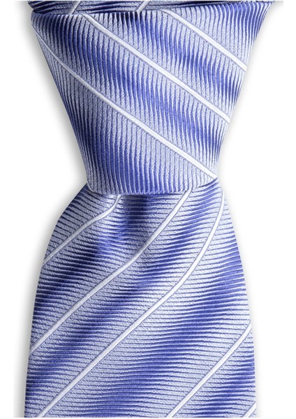 Açık Gri Çizgili 8 cm Genişliğinde Ipek Kravat