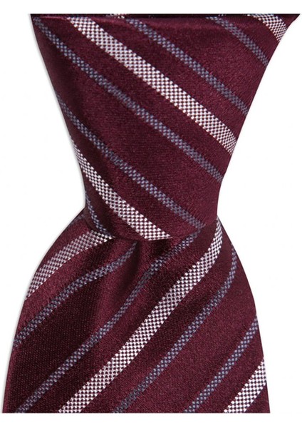 Bordo Çizgili 8 cm Genişliğinde Ipek Kravat