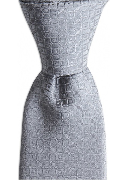 Açık Gri Desenli 7,5 cm Genişliğinde Ipek Kravat