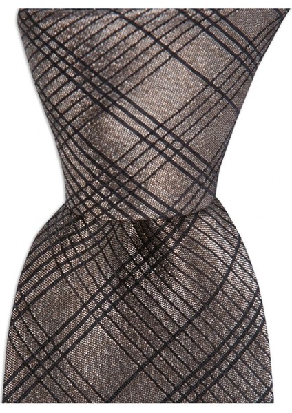 Bronz Rengi Desenli 8 cm Genişliğinde Ipek Kravat
