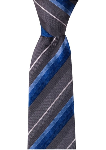 Gri Çizgili 7,5 cm Genişliğinde Ipek Kravat