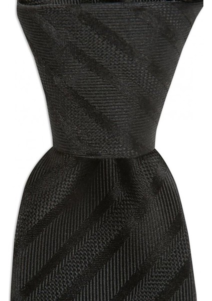Siyah Çizgili 7,5 cm Genişliğinde Ipek Kravat