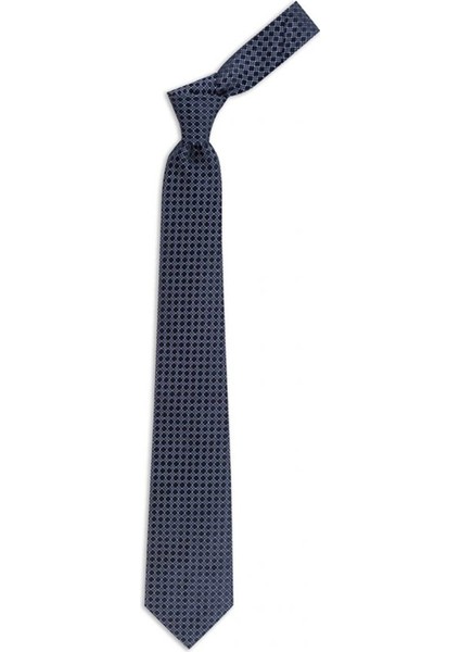 Lacivert Desenli 8 cm Genişliğinde Ipek Kravat