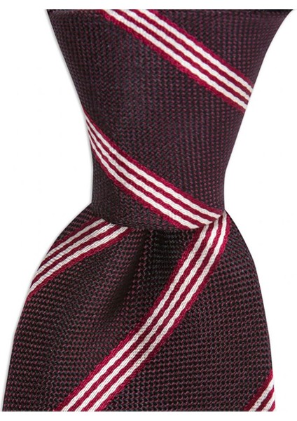 Bordo Çizgili 8 cm Genişliğinde Ipek Kravat