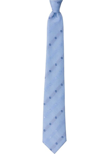 Açık Mavi Desenli 8 cm Genişliğinde Kravat