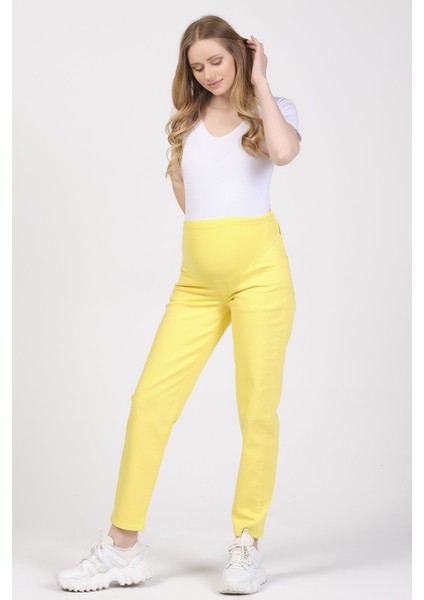 Hamile Mom Fit Kot Pantolon Sarı