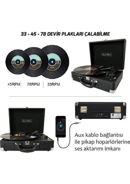 Record Master Retro Pikap T310CH - Şarj Özellikli - Siyah