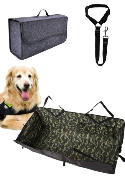 Elegance Köpek Araç Koltuk Örtüsü Oto Koltuk Kılıfı+ Tasma + Organizer Çantası 150 x 135 x 50 Cm- Siyah