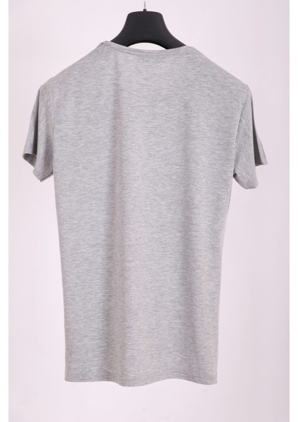 Erkek Gri Bisiklet Yaka Yumuşak Pamuk Basic T-Shirt modelleri