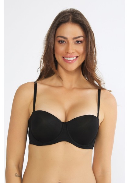 Push Up Straplez Siyah Sütyen 195