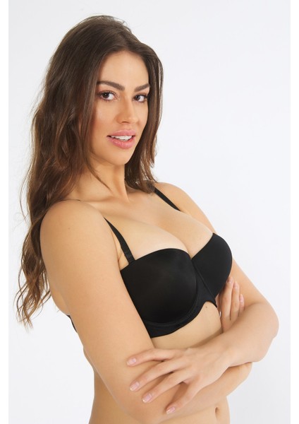 Push Up Straplez Siyah Sütyen 195