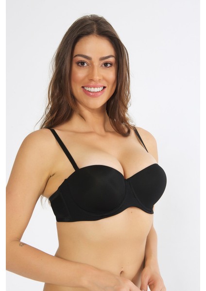 Push Up Straplez Siyah Sütyen 195