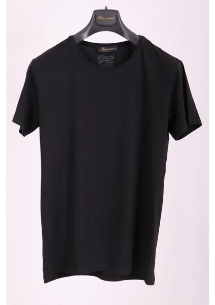 Erkek Siyah Bisiklet Yaka Yumuşak Pamuk Basic T-Shirt